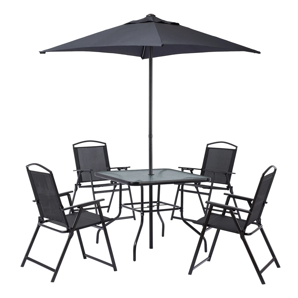 2026 Mainstays Albany Lane Steel 6-Piece Outdoor Patio Dining Set with Umbrella, Red