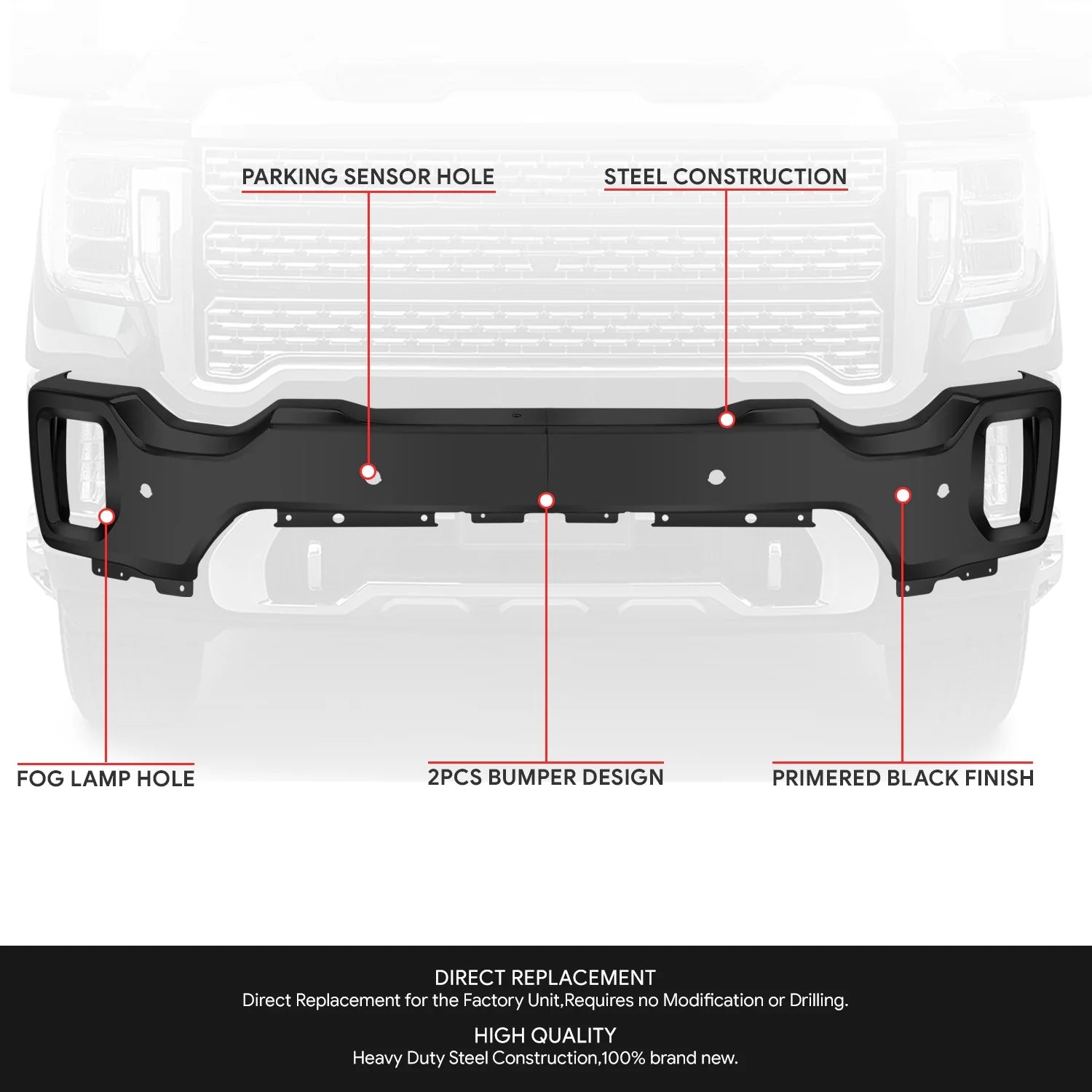 Modular Style Front Bumper w/ Parking Sensor Holes20-23 GMC Sierra 2500 3500 HD