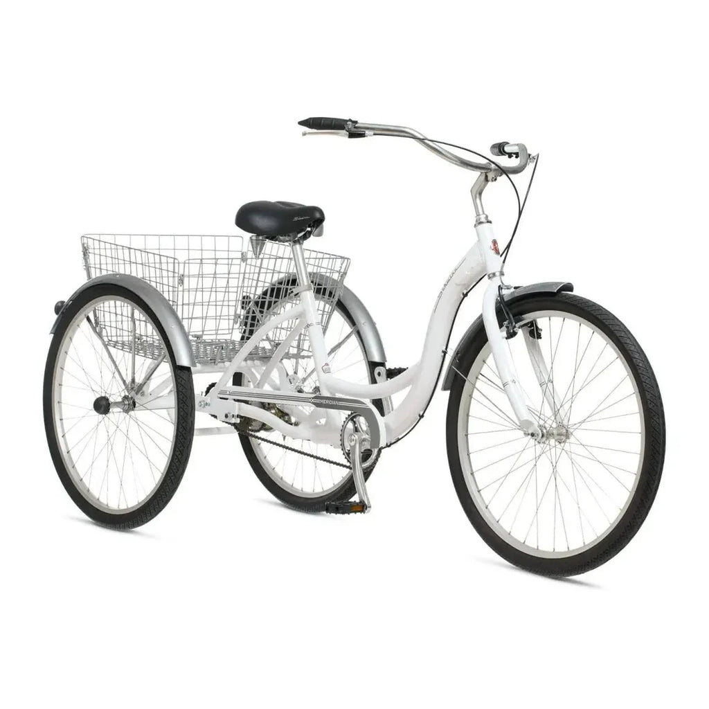 2026 2025 Schwinn Meridian Adult Tricycle, Men's and Women's Beach Cruiser, 26-inch Wheels, Low Step-Through, Wide Saddle, Folding Rear Basket.