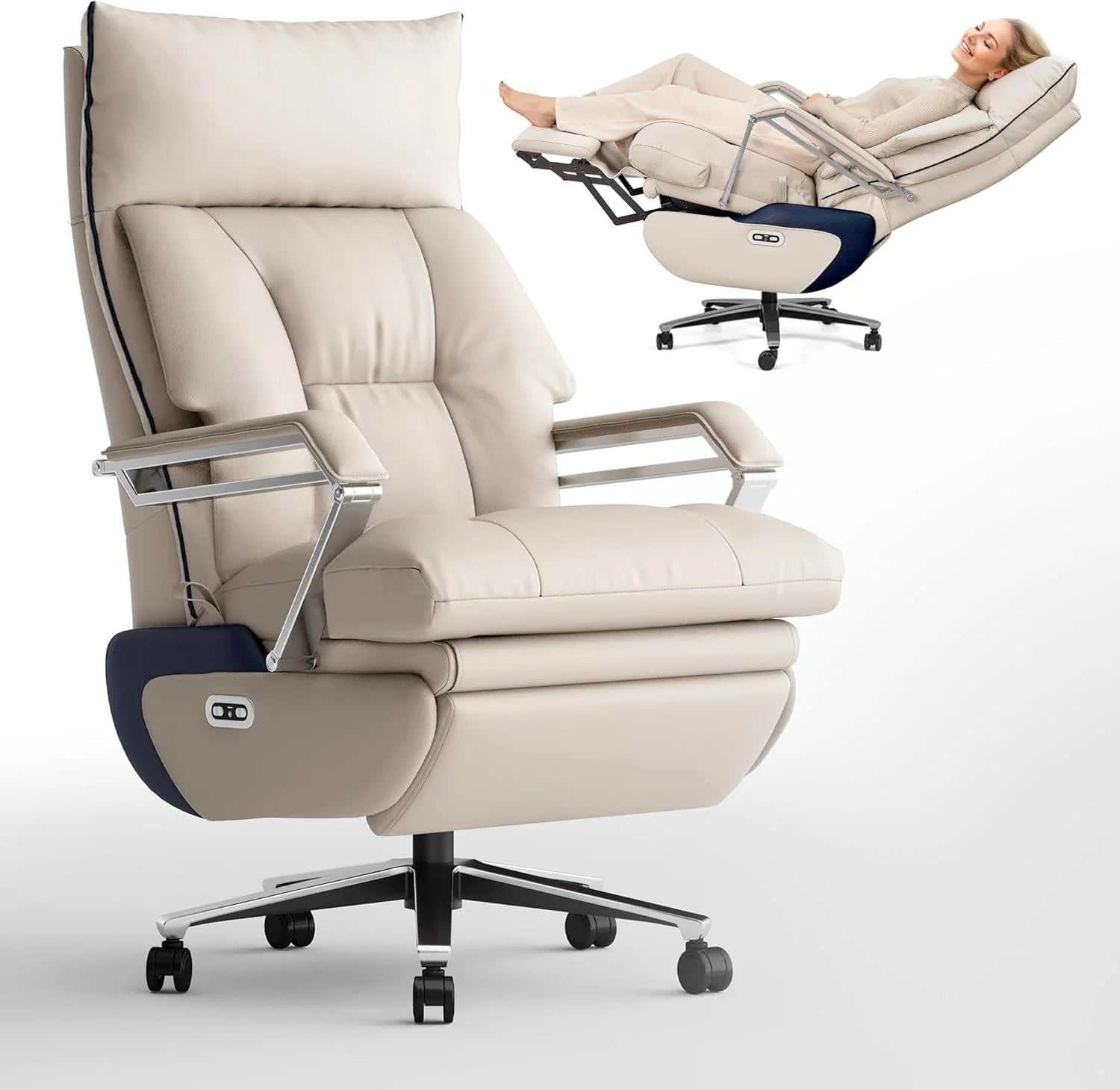 2026 M80 executive chair with two motors and footrest, for tall and heavy people, up to 190 kg, beige