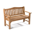 2026 Ash & Ember Hawthorne Grade A Teak 53" Bench, Seats 2 People Comfortably, Weather Resistant Indoor Outdoor Solid Wood Patio Furniture with Tightly Spaced Slats, Bowed Back, Armrests
