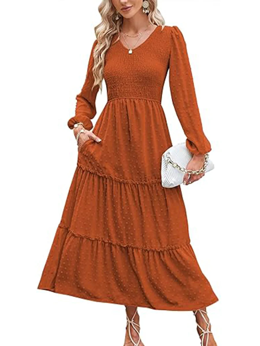 2026 Polka Dot Lock Trim High Waist Dress