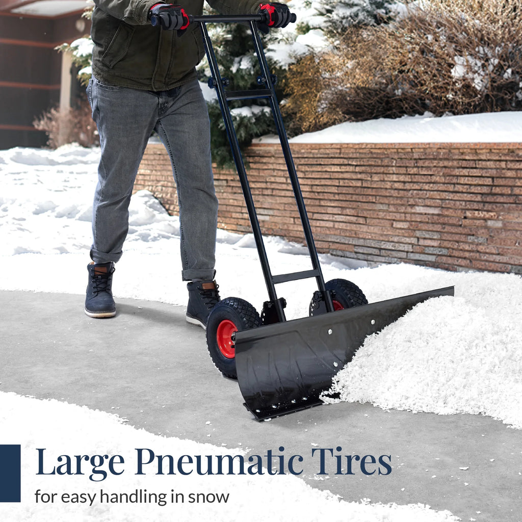 2026 Best Choice Products 36in Galvanized Blade Hand Snow Pusher w/ 2 Wheels, Adjustable Handle, Blade Angle - Black