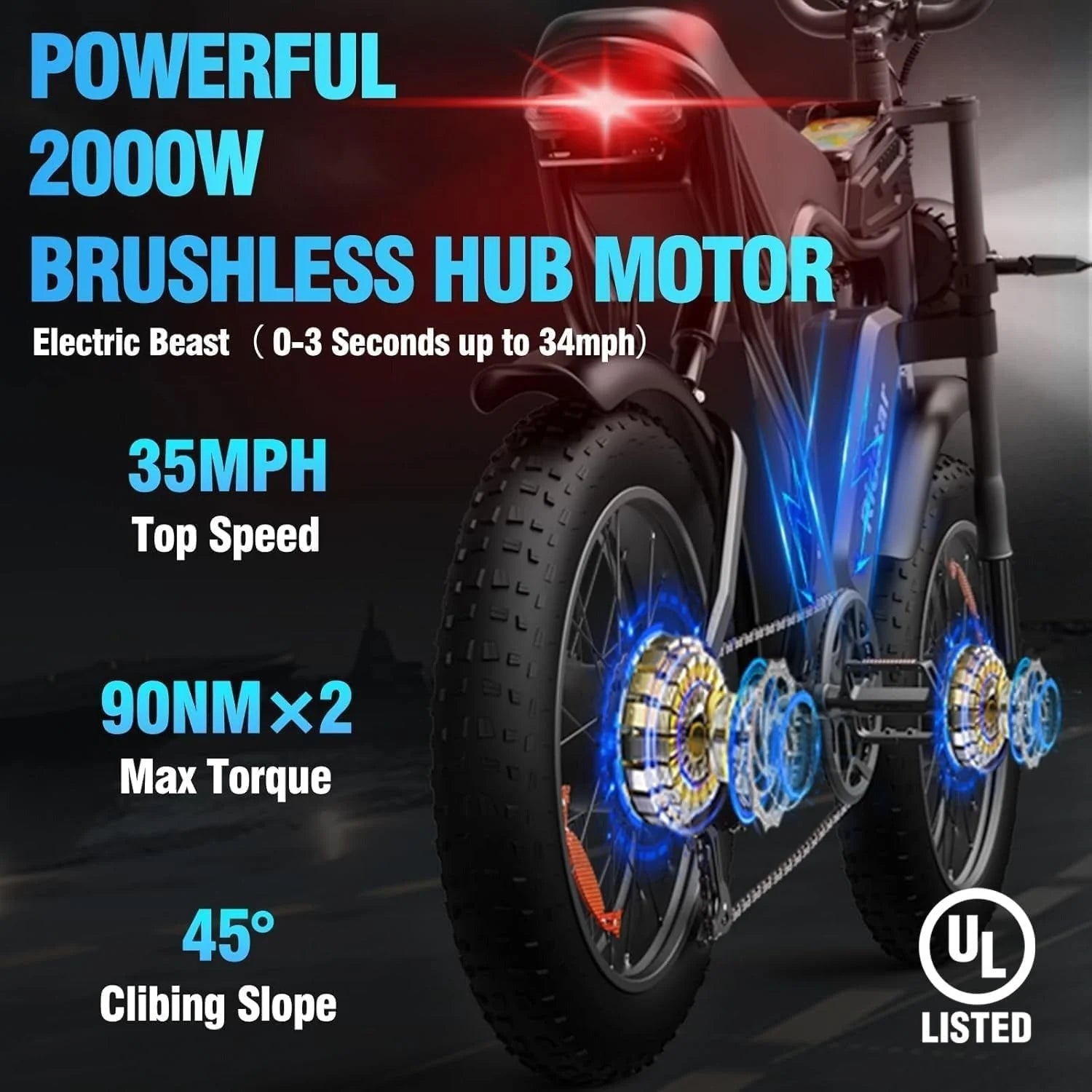 2026 Electric bike Q20, 2000W, 52V, 30-180 miles, all-terrain fat bike for adults