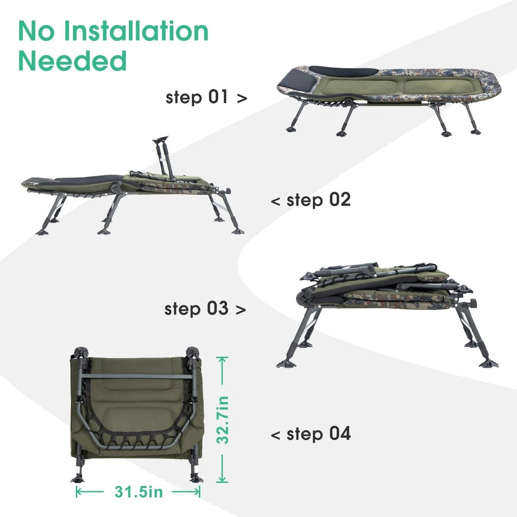 2026 Camping Cots for Adults 330Lbs with Carry Bag, Heavy Duty Folding Bed with Soft Padded Cushion, Portable Military Cot for Hunting, 180° Adjustable Reclining Outdoor Lounger