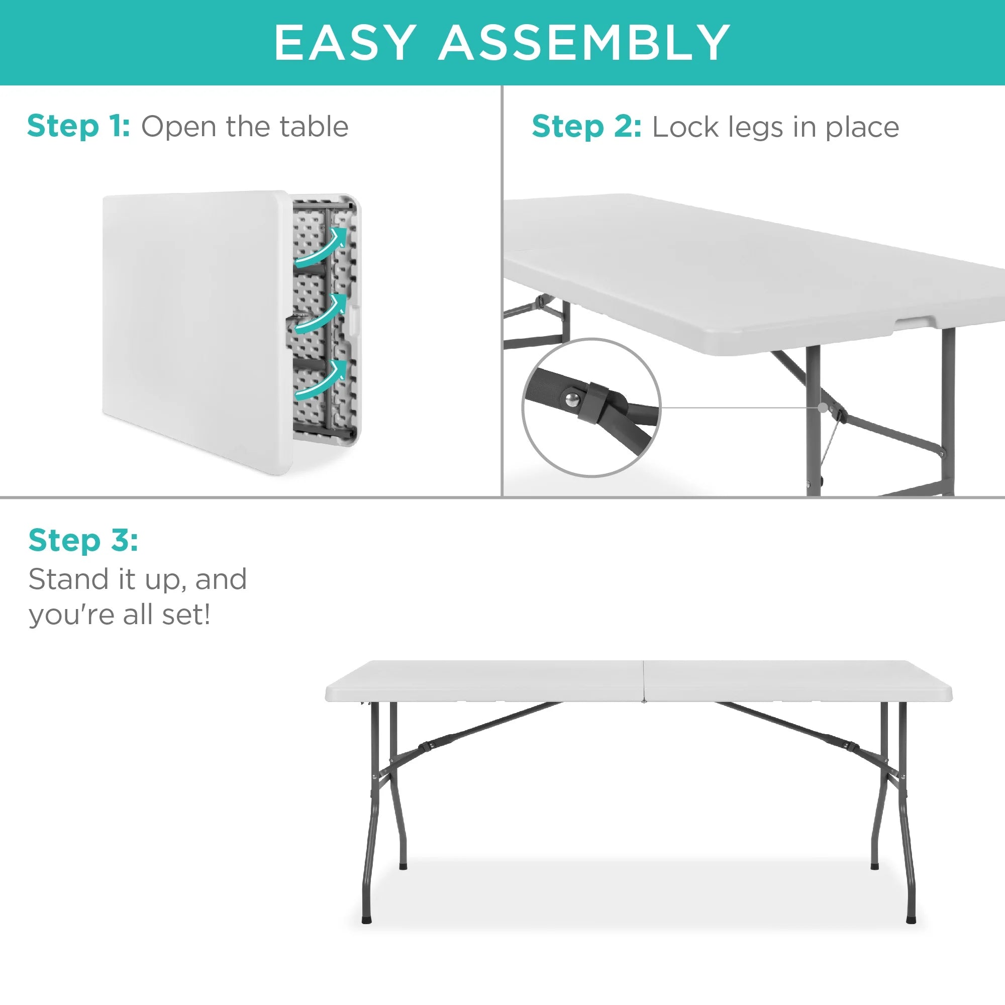 2026 Best Choice Products 6ft Plastic Folding Table, Indoor Outdoor Heavy Duty Portable w/ Handle, Lock - White