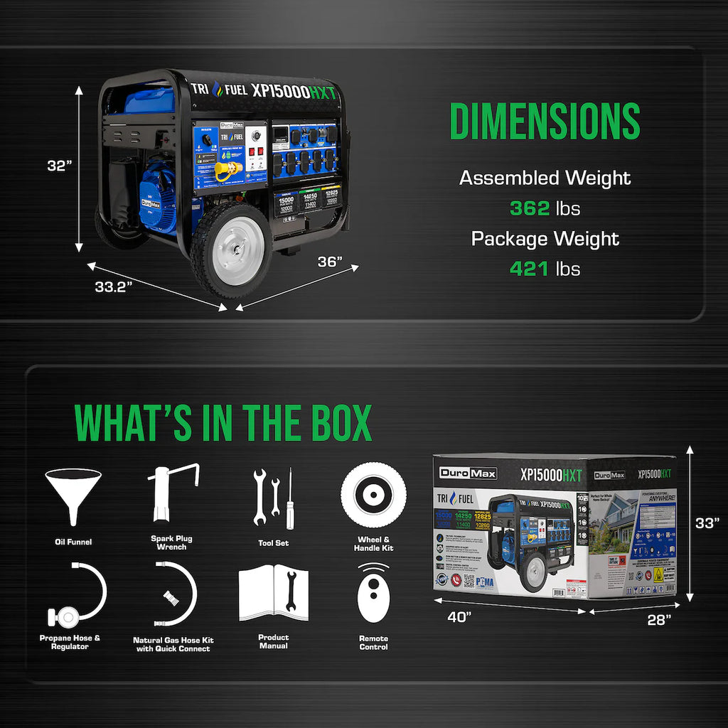 15,000 Watt Electric Start Tri Fuel Portable Generator