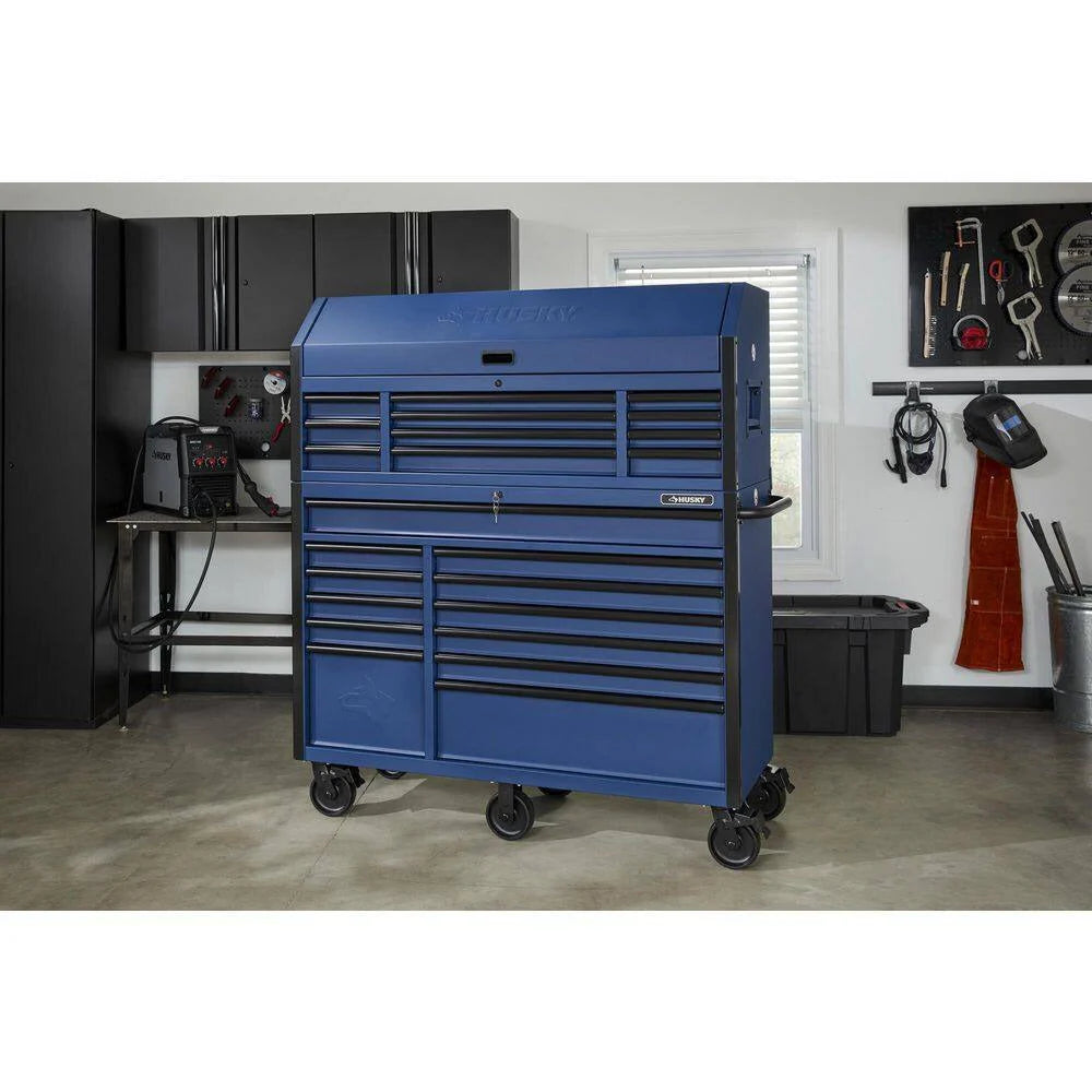 2026 2025 56 inch W x 22 inch D Heavy-duty combination tool trolley with 23 drawers and tool cabinet in matte blue