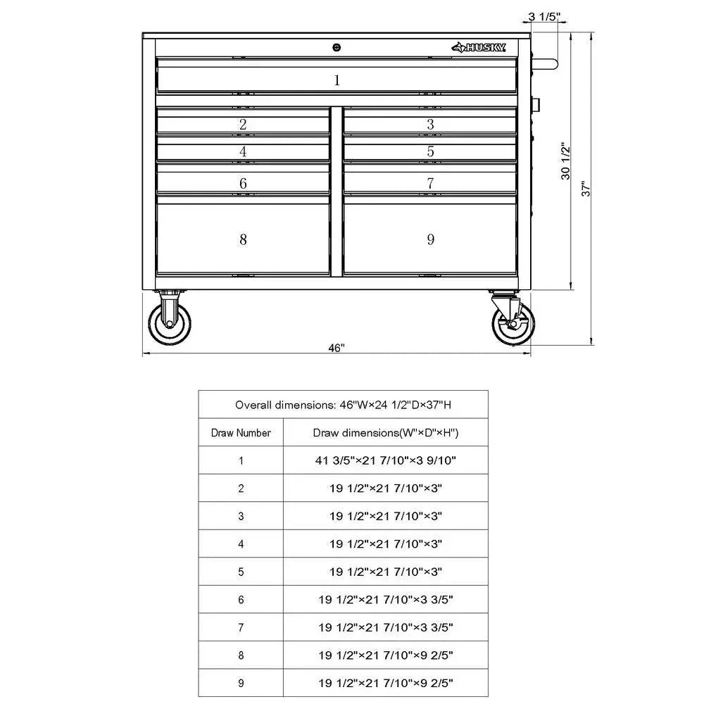 2026 Mobile workbench with 9 drawers, hardwood top and power connection, 117 cm W x 62 cm D – high-gloss black