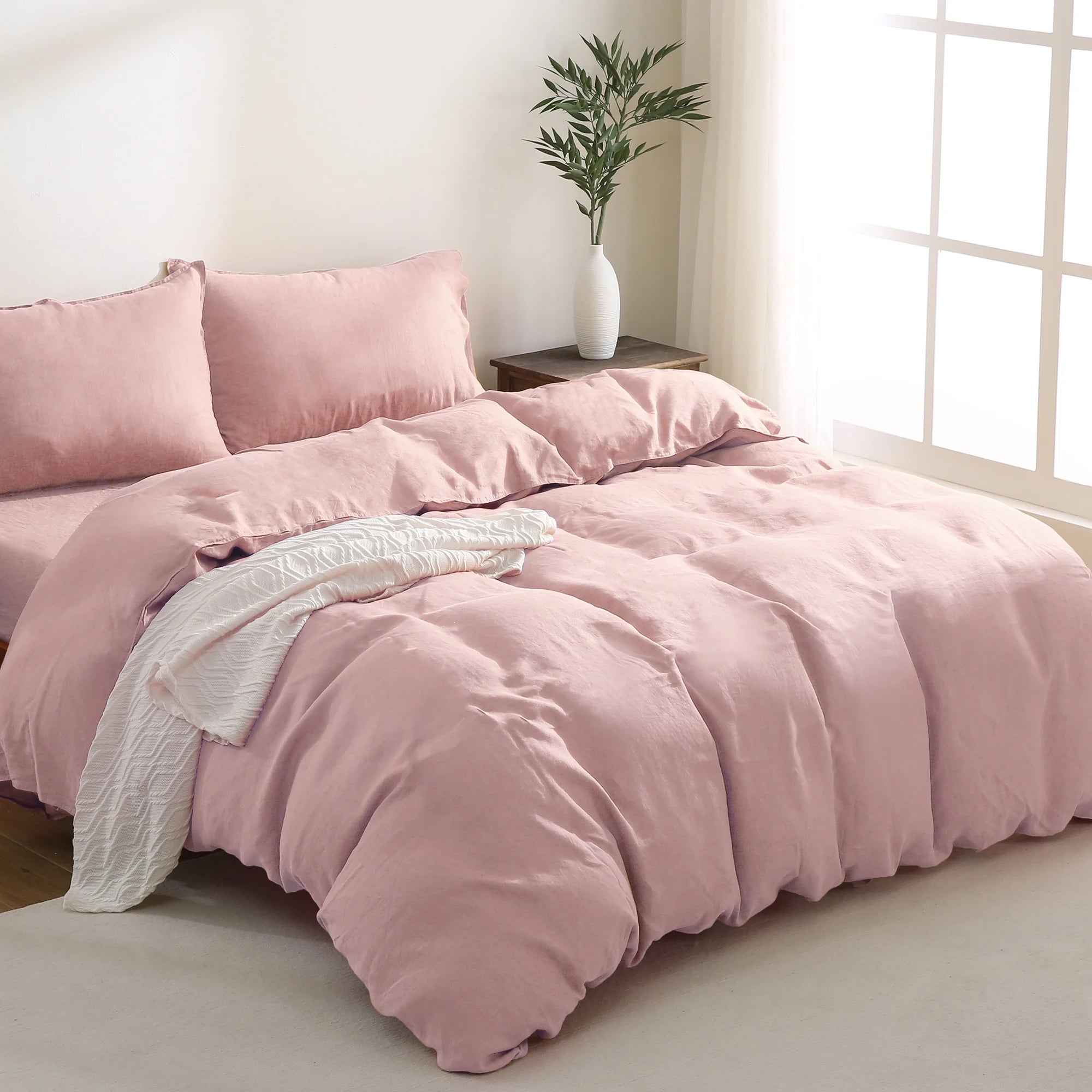 2026 100% Pure Linen Duvet Cover with Button Closure and Corner Ties Soft & Breathable - Natural Full/Queen