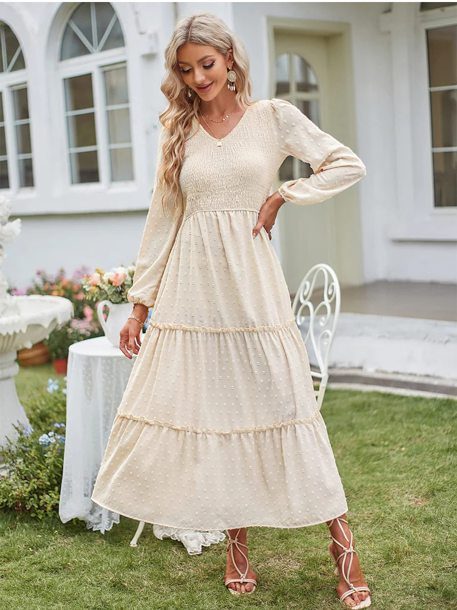 2026 Polka Dot Lock Trim High Waist Dress