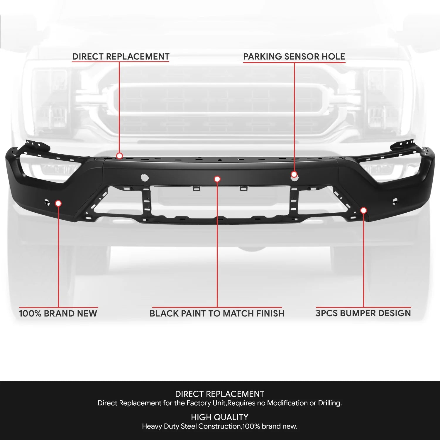 Modular Style Front Bumper w/ Parking Distance Holes21-23 Ford F-150