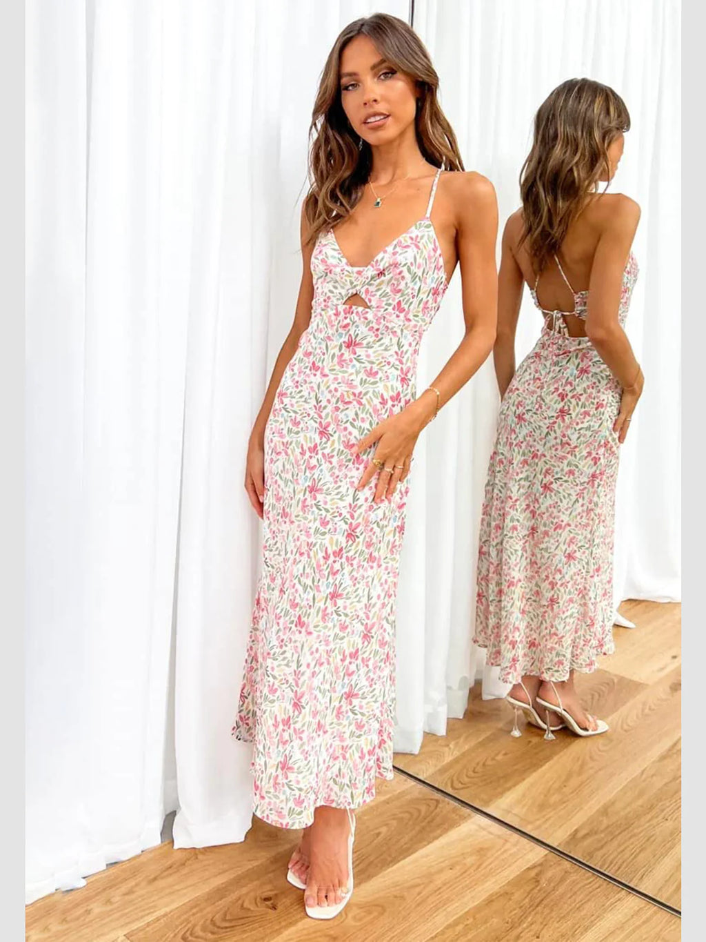 2026 Spaghetti Strap Floral Print Dress