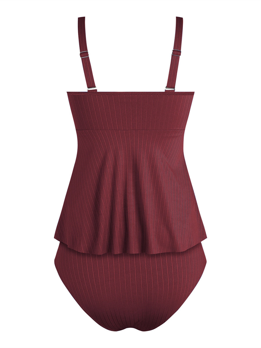 ZAFUL Women's Solid Color Spaghetti Straps Brief Swimsuit Beach Outfit Tankini Set Bathing Suit