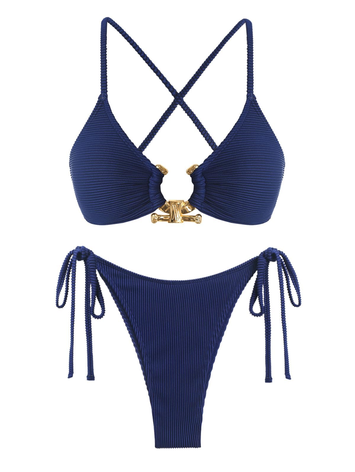 Criss Cross Textured Cutout Bikini