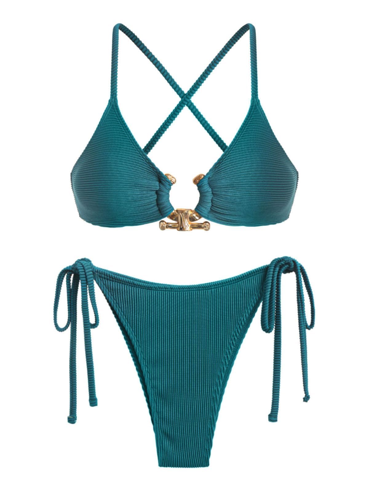 Criss Cross Textured Cutout Bikini