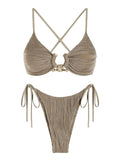 Criss Cross Textured Cutout Bikini