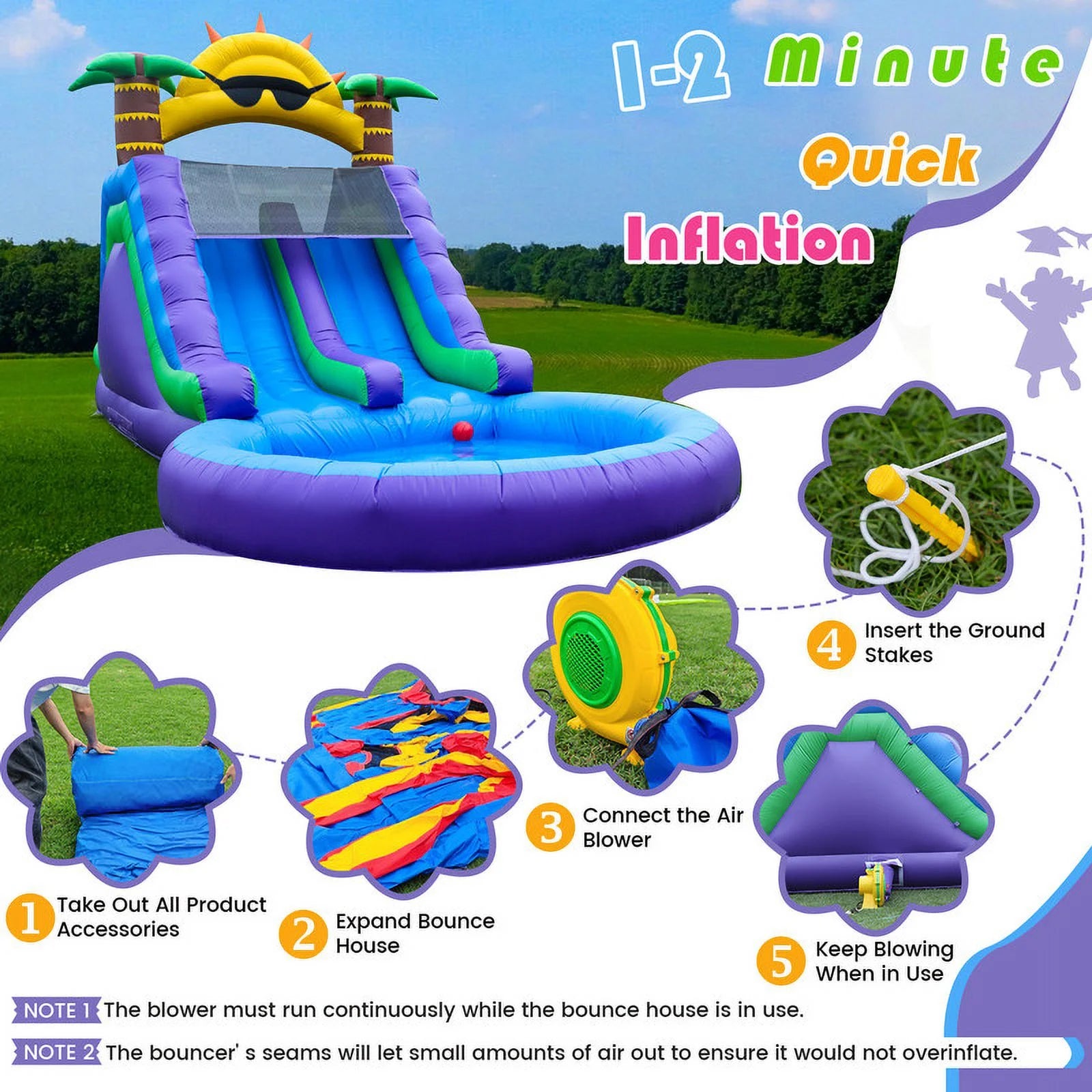 2026 Relunch 26FT Inflatable Double Water Slide for Kids & Adults, PVC Inflatable Water Park with Blower, Giant Splash Pool for Backyard & Outdoor Fun, 26'L x 12'W x 14'H