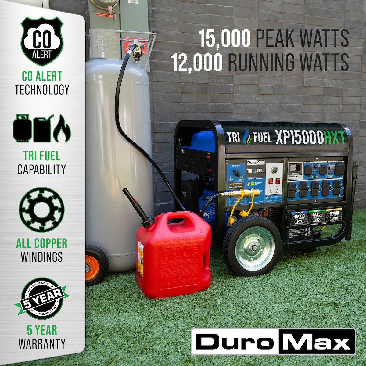 15,000 Watt Electric Start Tri Fuel Portable Generator