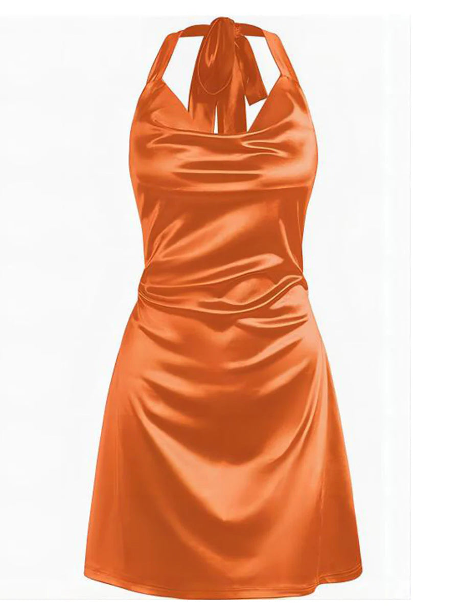 2026 Halterneck Satin Mini Dress