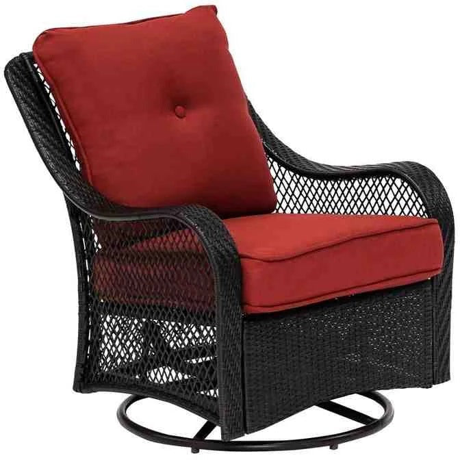 2026 2025 5-piece steel patio fire pit seating set with navy blue cushions, swivel gliders and square fire pit table