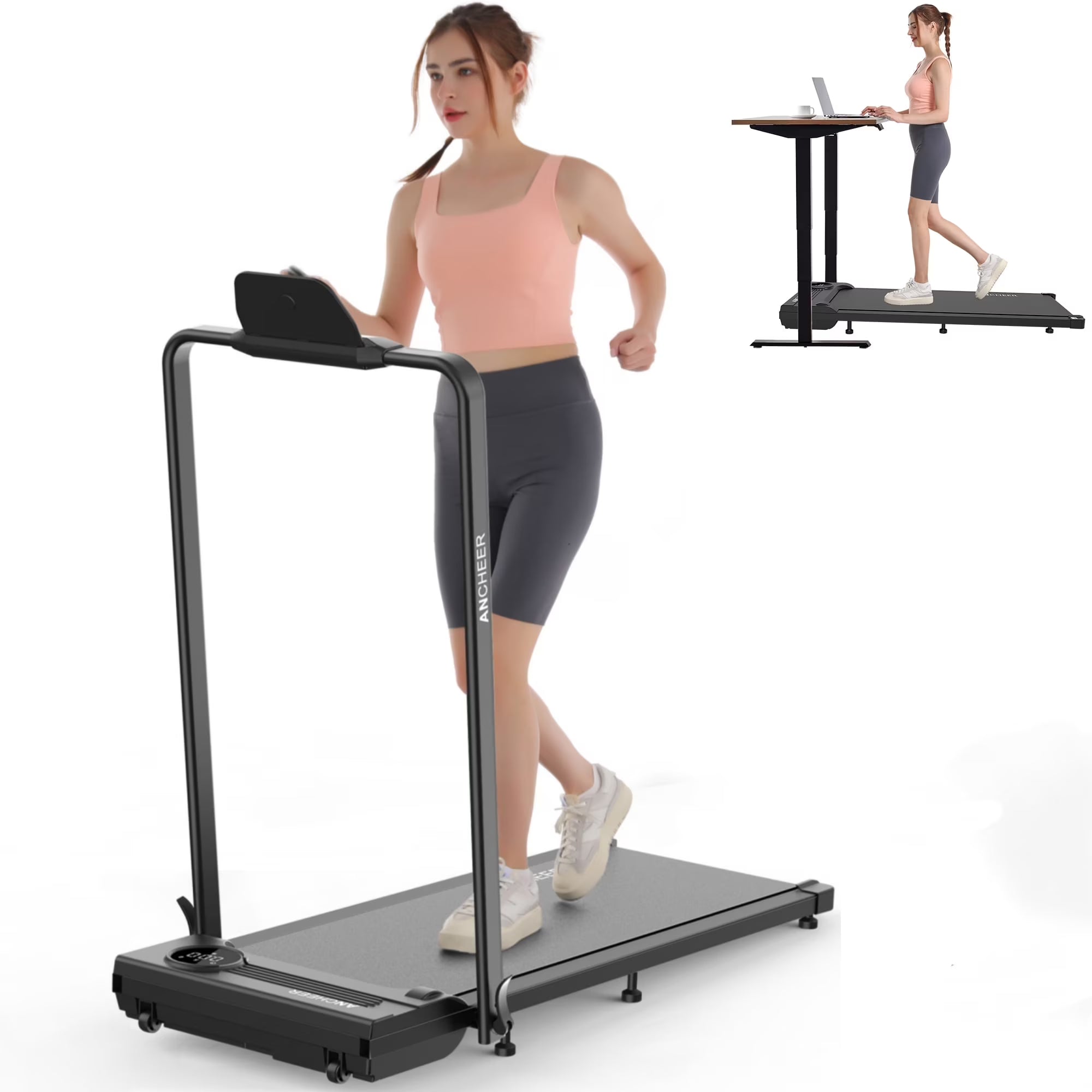 2026 ANCHEER Portable Folding Walking Pad 300lb, 7.5 MPH Under Desk Treadmill with Remote Control & LED Display,2 in 1 Walking Pad Treadmill for Home/Office/Exercise(Pink)