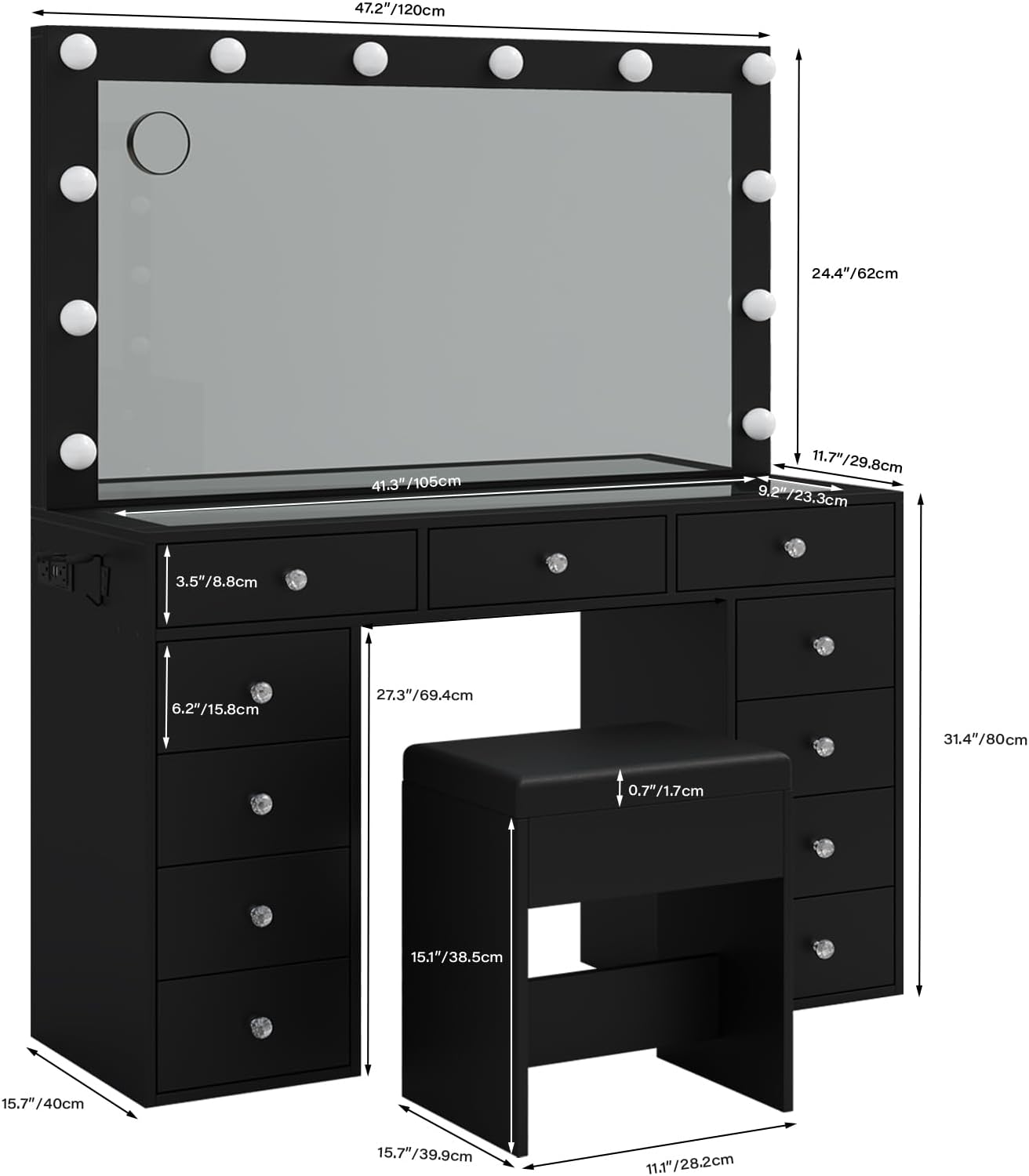 2026 New YANOSAKU Vanity Desk with Mirror, LED Lights & 11 Drawers