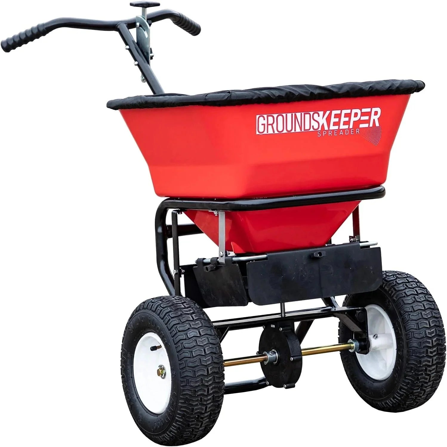 2026 Multi-purpose push-along spreader, 100 lb capacity, versatile tool for lawn seed, salt, de-icer, fertilizer and seeds