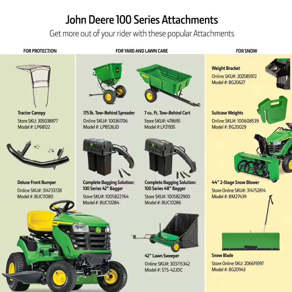 2026 John Deere S100 ride-on lawnmower, 107 cm (42 inch) cutting width – 17.5 hp petrol hydrostatic drive