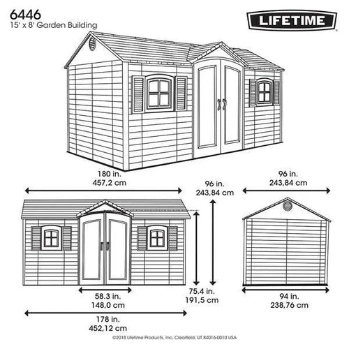 2026 2025 Side entrance, 4.57 m W x 2.44 m D, plastic tool shed