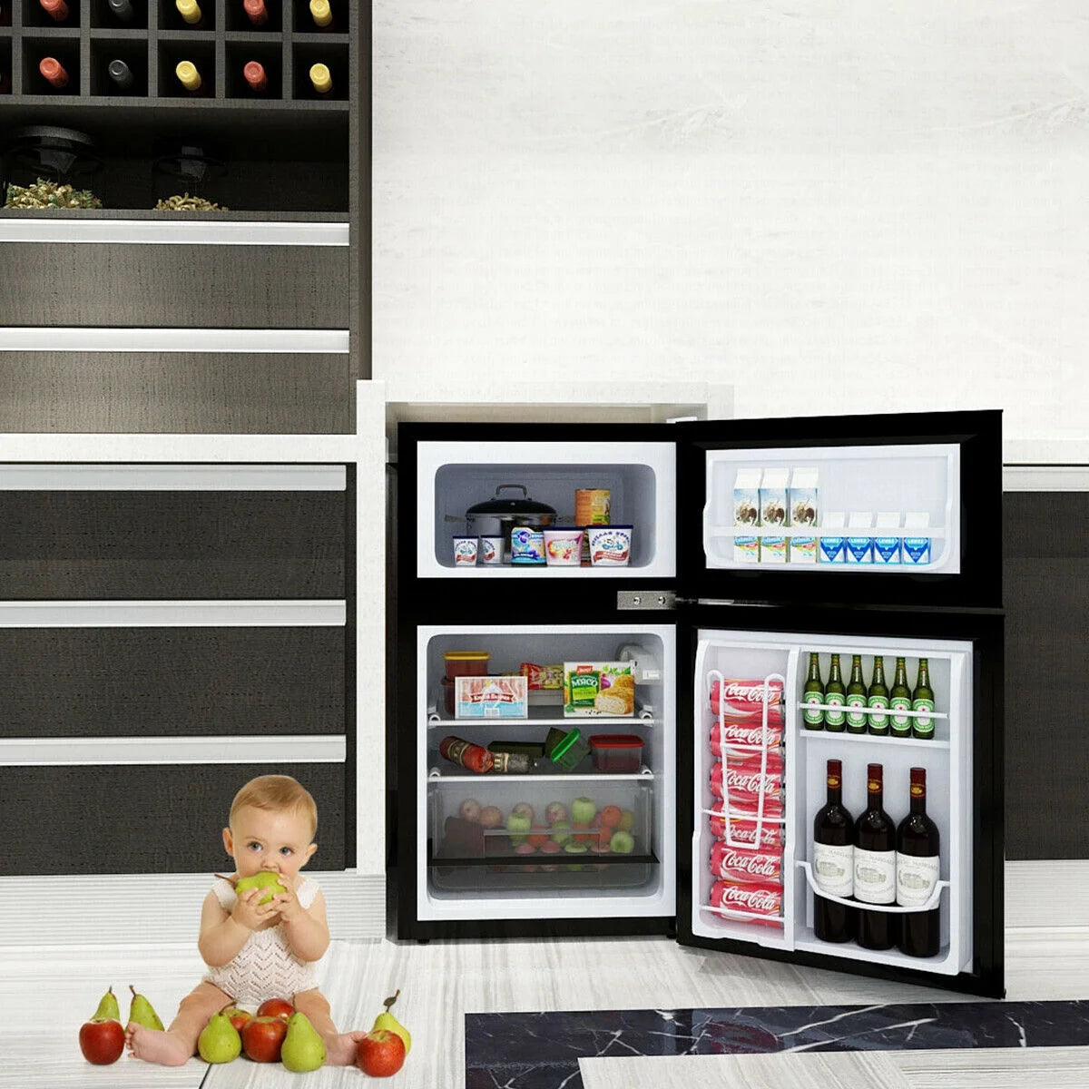 2026 Costway Refrigerator Small Freezer Cooler Fridge Compact 3.2 cu ft. Unit, Grey