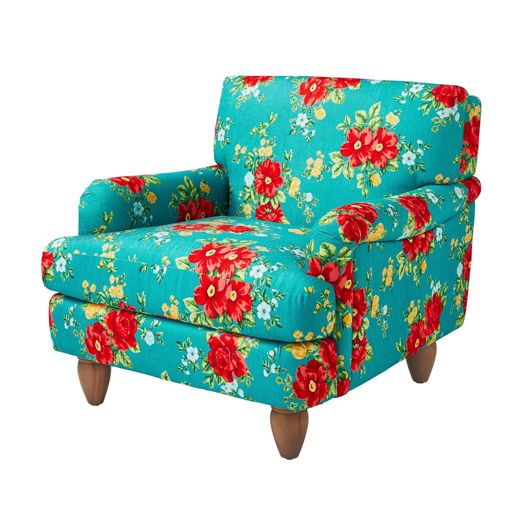 2026 The Pioneer Woman Vintage Floral Low Back Fabric Accent Chair, Teal