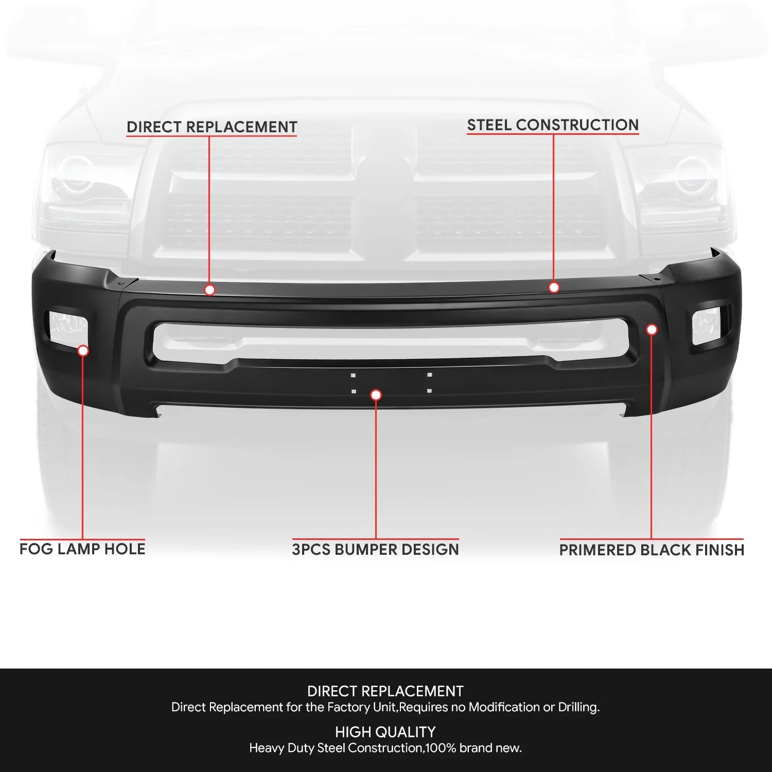 Modular Style Front Bumper w/ Fog Light Cutouts15-19 Chevy Silverado 2500 3500