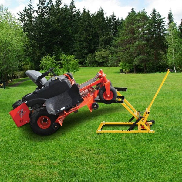 2026 Lawn mower lift with hydraulic jack, 66 cm (26 inch) lifting height, welded steel construction, lifting capacity 227 kg (500 lbs), for ride-on lawn mowers, tractors and ATVs