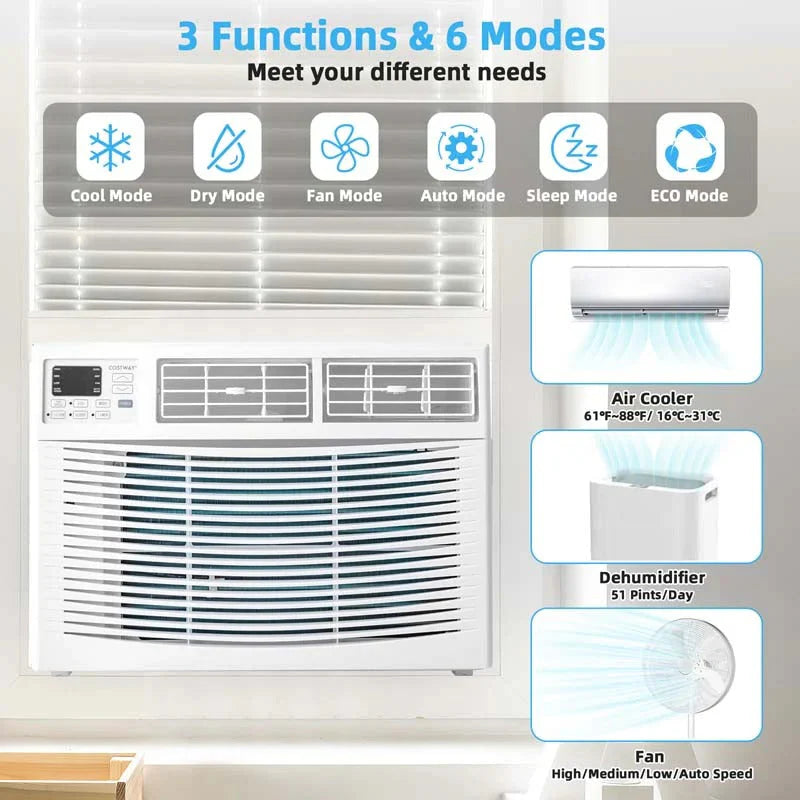 2026 Quiet window air conditioner with 10,000 BTU, remote control, Eco mode, Energy Star certified, 3-in-1 unit with dehumidifier