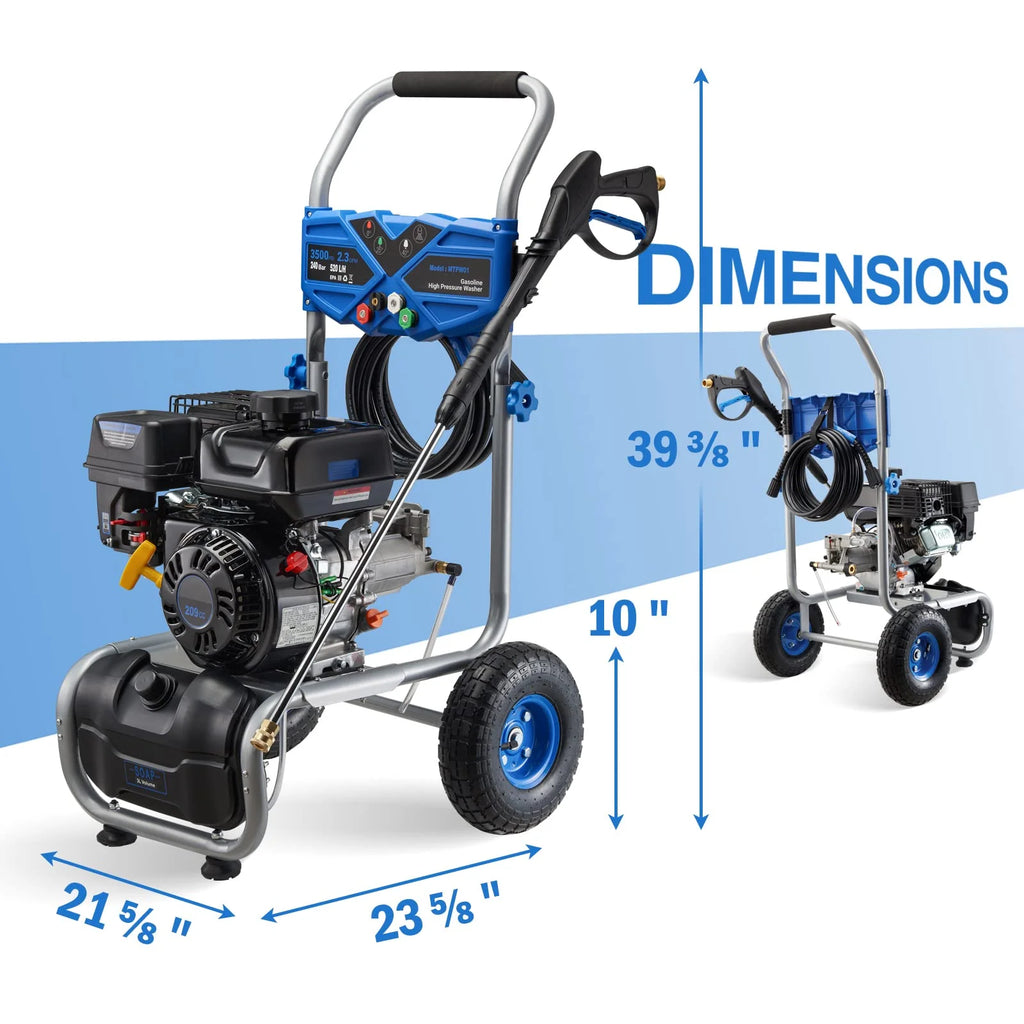 2026 Efurden 3500PSI Gas Pressure Washer, 2.3GPM Gas Powered High Pressure Clean Machine with 209CC Engine, 4 Adjustable Nozzles for Cleaning Walls, Terraces, Vehicles, Gardens (Blue)