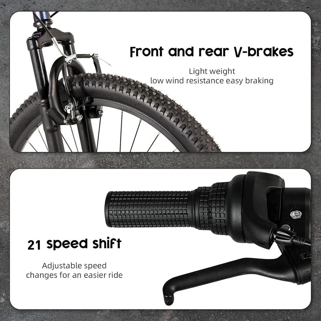 2026 Outroad 26 Inch Mountain Bike, 21-Speed/High-Carbon Steel/Aviation Grade Frame, Dual Disc/V Brake, Adjustable Ergonomic Seat Bycycle for Men Women Adult, Quick Assembly in 20 Minutes