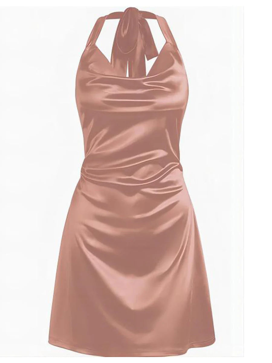 2026 Halterneck Satin Mini Dress