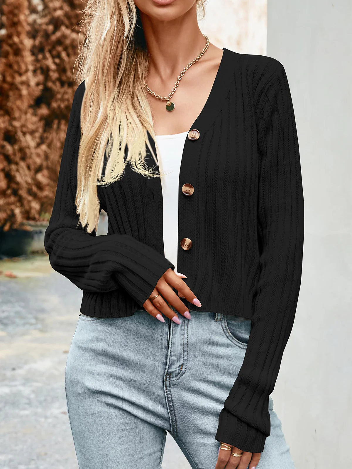 2026 Ribbed Button Cardigan