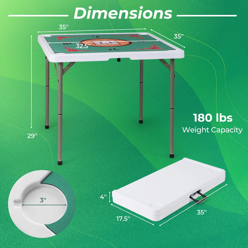 2026 Costway 35" Folding Mahjong Table with Cup Holders & Smooth Felt Mat Carrying Handle Green