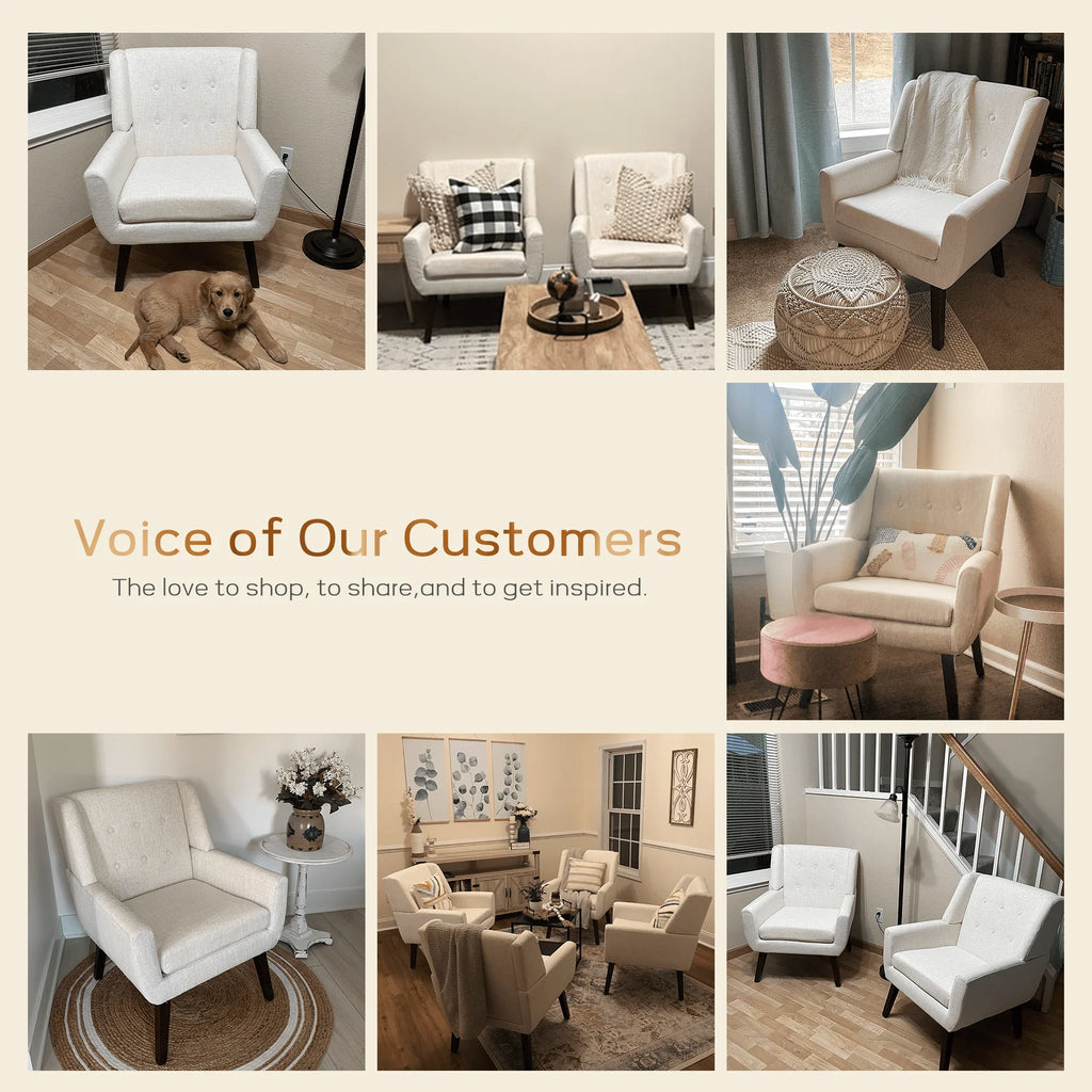 2026 HUIMO  Accent Chair, Button-Tufted Upholstered  Living Room Chairs,  Mid Century Modern Comfy Reading Chairs for Bedroom, Living Room, Beige