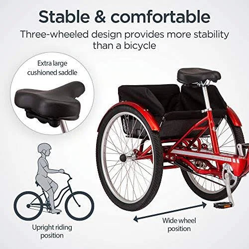 Schwinn Meridian Deluxe Adult Tricycle Bike, Three Wheel Cruiser, 26-inch Wheels, Low Step-Through Aluminum Frame, Adjustable Handlebars, Large