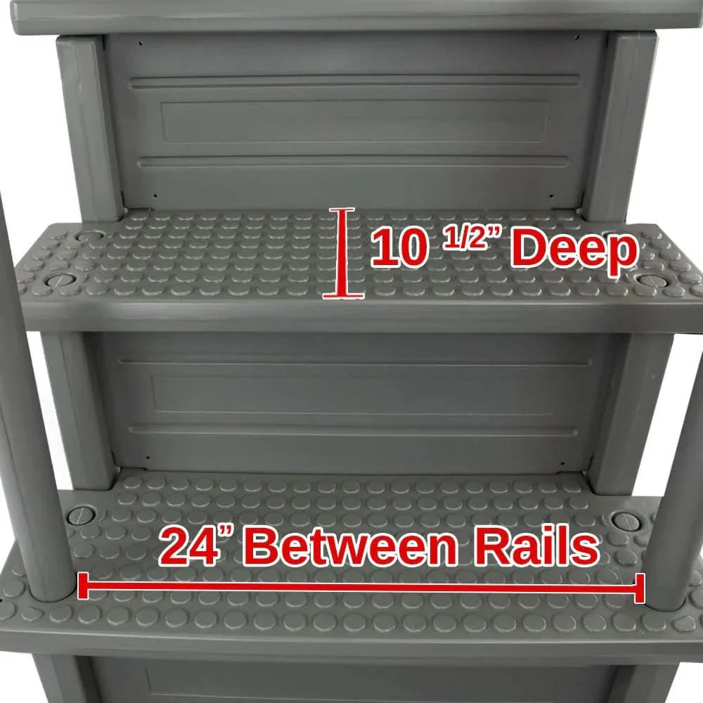 2026 Non-slip pool entrance steps | Gray | Suitable for above-ground pools | Can be installed on patios with a height of 122 to 137 cm | Maximum load capacity 136 kg