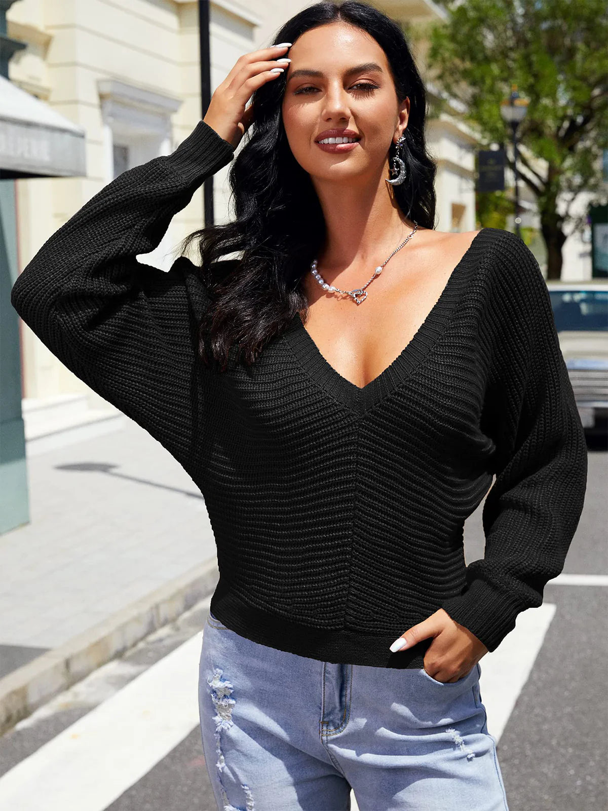 2026 Ribbed Knit Sexy Drop Shoulder Sweater