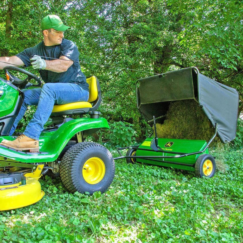 2026 John Deere 42″ trailed lawn sweeper, 24 cubic foot capacity, adjustable brushes