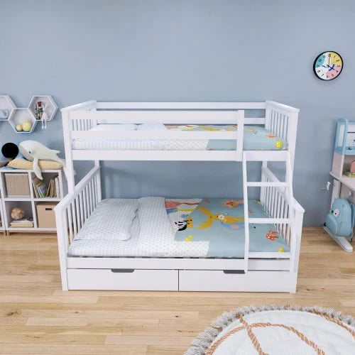 2026 Solid Wood Twin Over Full Bunk Bed with Storage Drawers | Space-Saving Pine Kids Bed