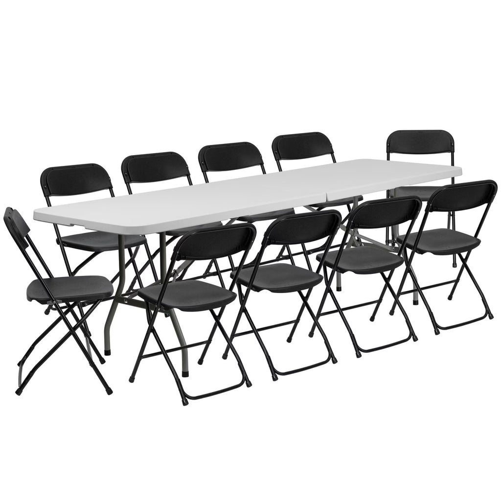 2026 Ktaxon 6ft White Folding Table and 10 Pack Folding Chairs Black, Plastic Table and Chair Set