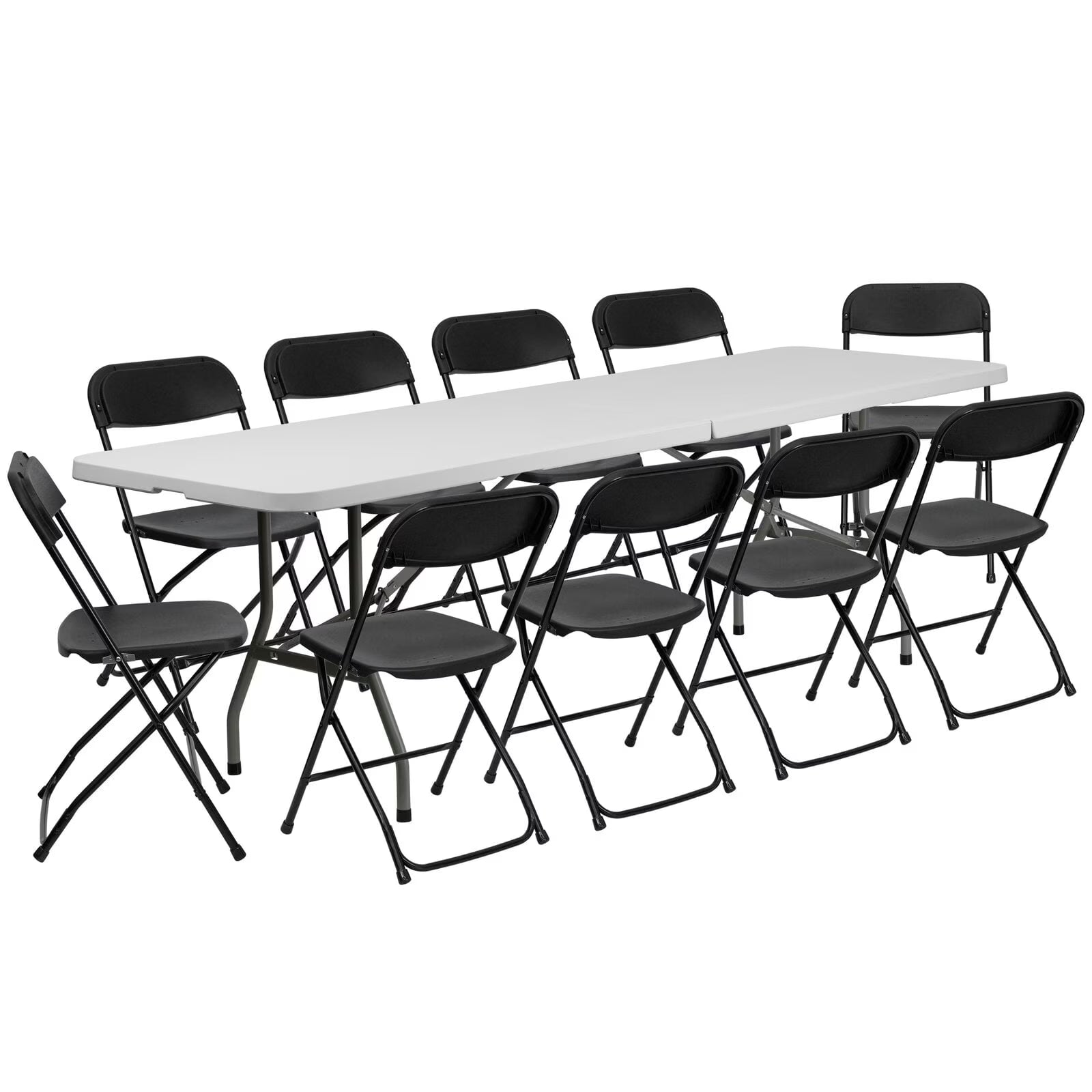 2026 Ktaxon 6ft White Folding Table and 10 Pack Folding Chairs Black, Plastic Table and Chair Set