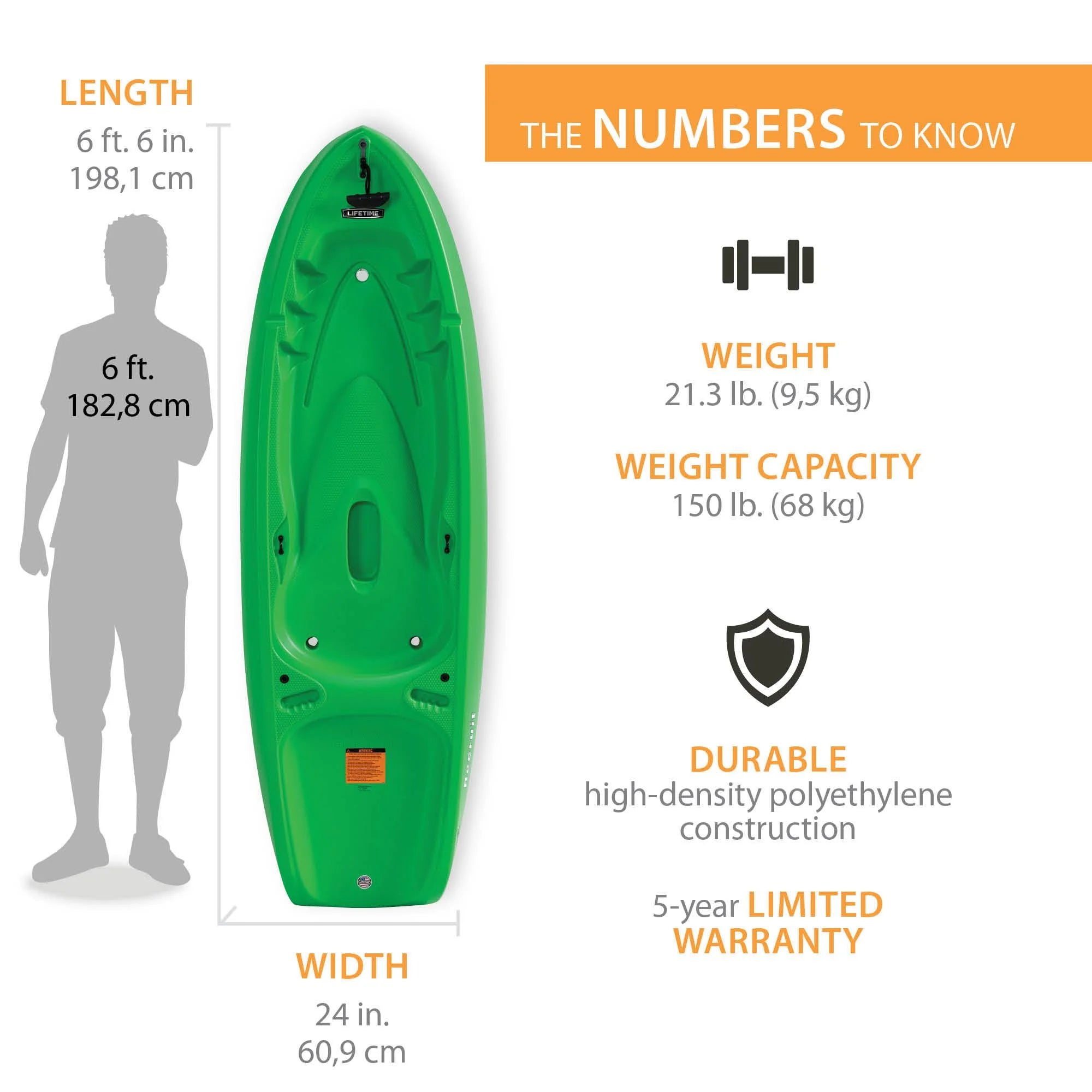 2026 Lifetime Recruit 6.5 ft Youth Sit-on-Top Kayak, Lime Green (90765)