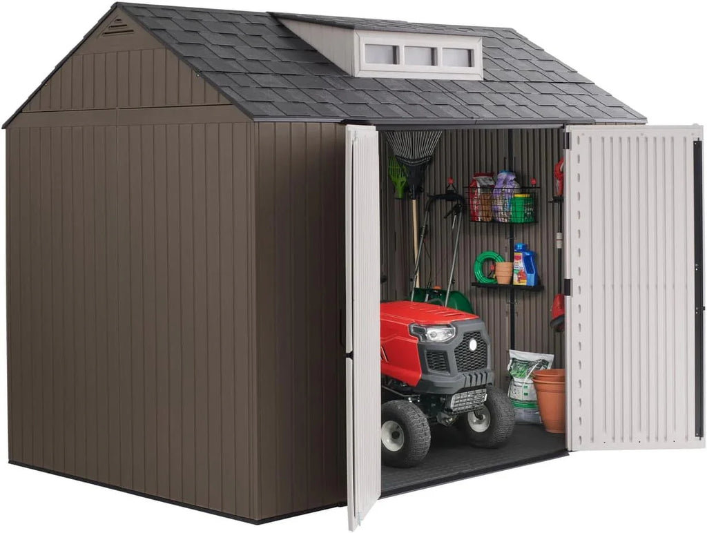 2026 Rubbermaid resin garden shed with floor (2.13 x 2.13 m), weatherproof, grey, for storing garden tools, lawnmowers, bicycles and pool accessories